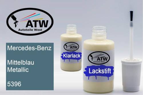 Mercedes-Benz, Mittelblau Metallic, 5396: 20ml Lackstift + 20ml Klarlack - Set, von ATW Autoteile West.